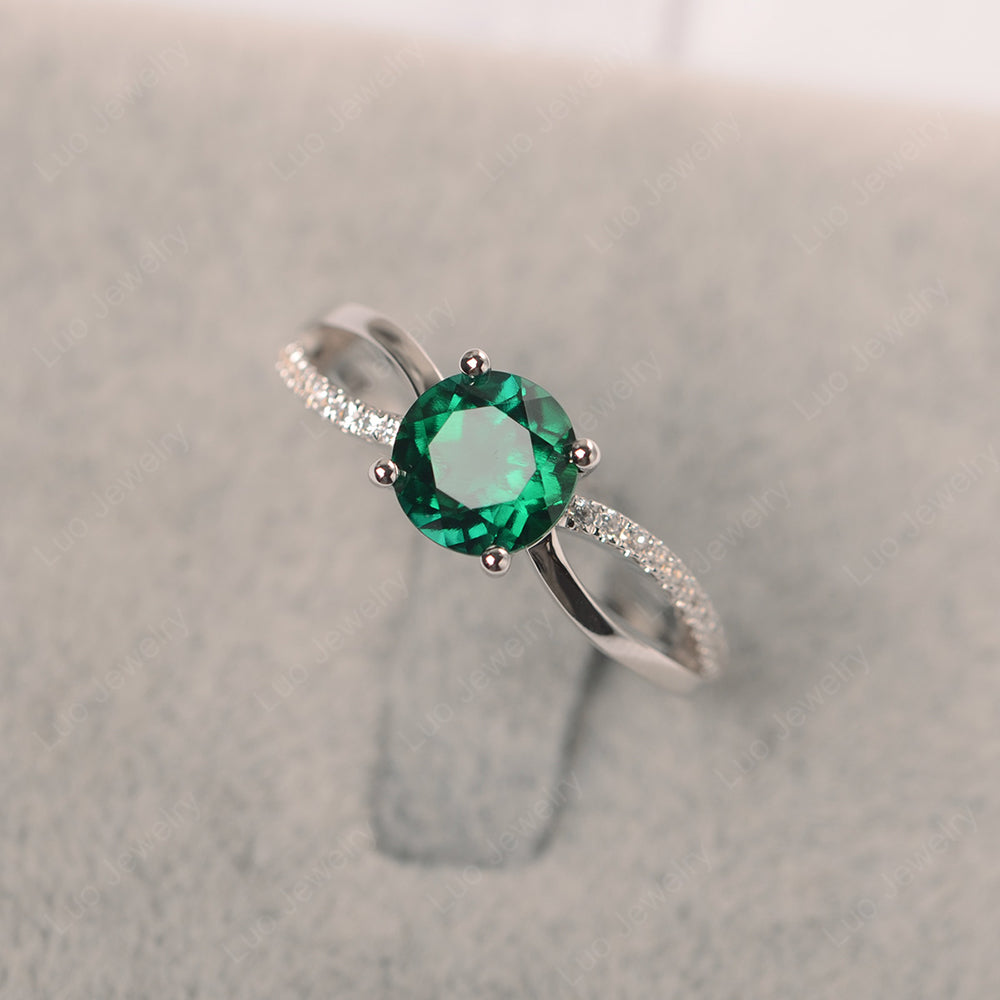 Lab Emerald Ring Split Shank Engagement Ring - LUO Jewelry