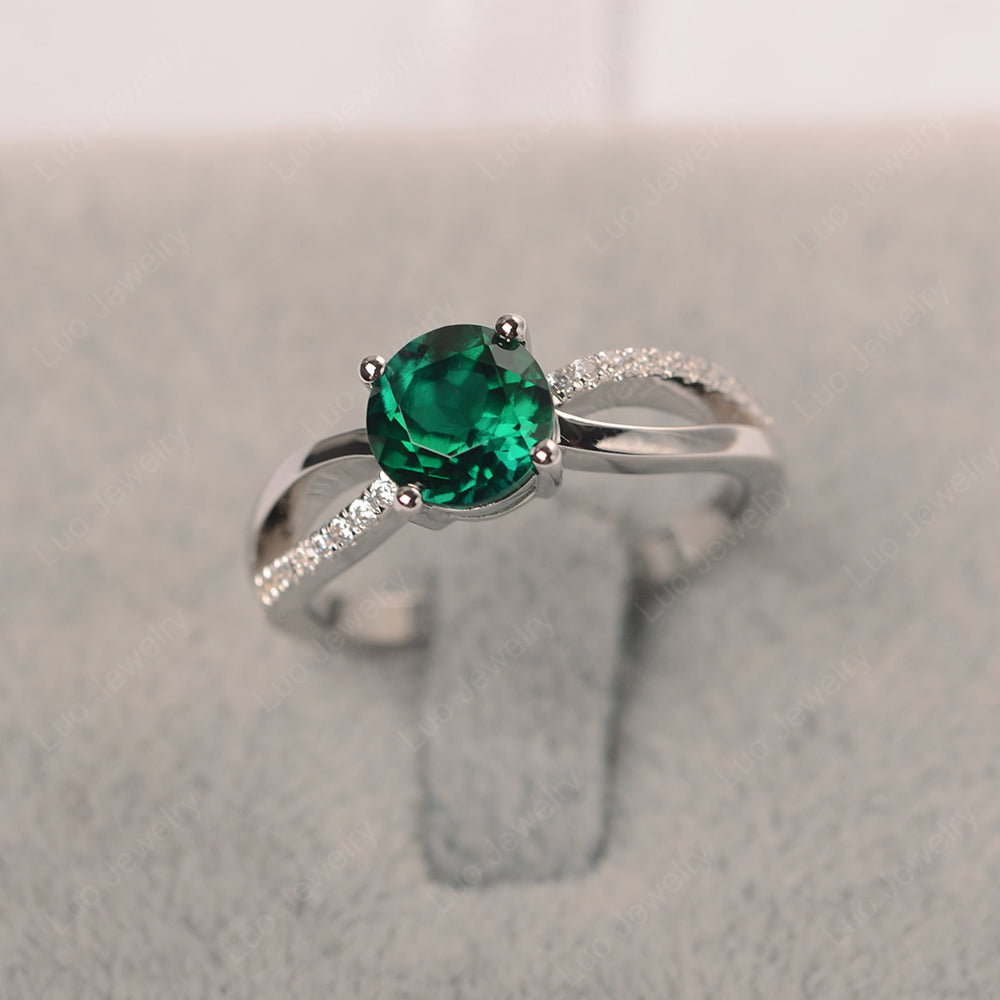 Lab Emerald Ring Split Shank Engagement Ring - LUO Jewelry