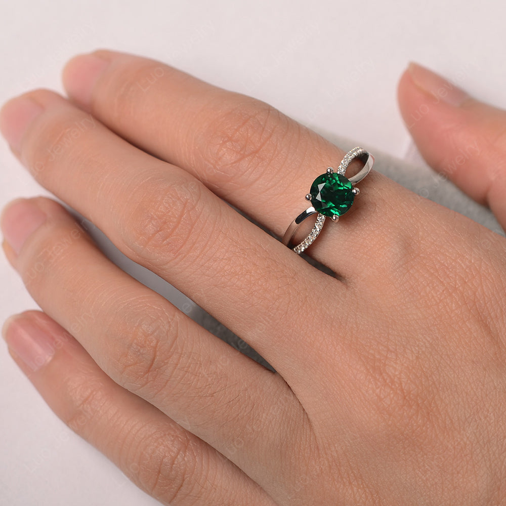 Lab Emerald Ring Split Shank Engagement Ring - LUO Jewelry