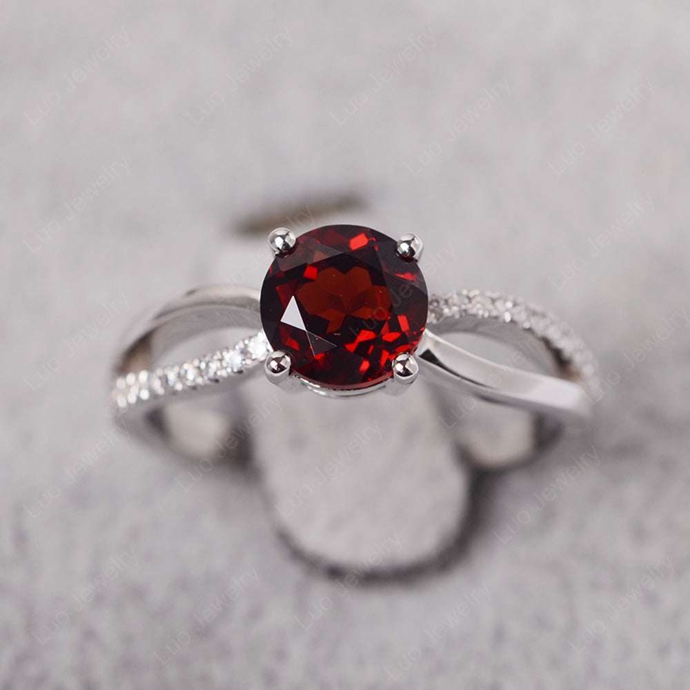 Garnet Ring Split Shank Engagement Ring - LUO Jewelry