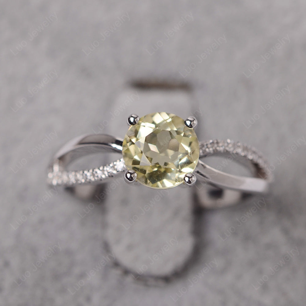 Lemon Quartz Ring Split Shank Engagement Ring - LUO Jewelry