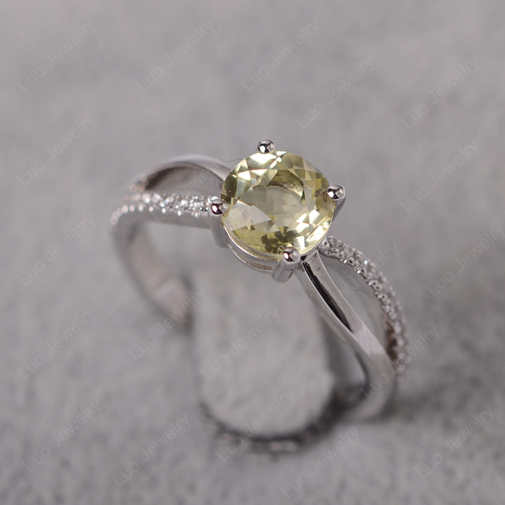 Lemon Quartz Ring Split Shank Engagement Ring - LUO Jewelry