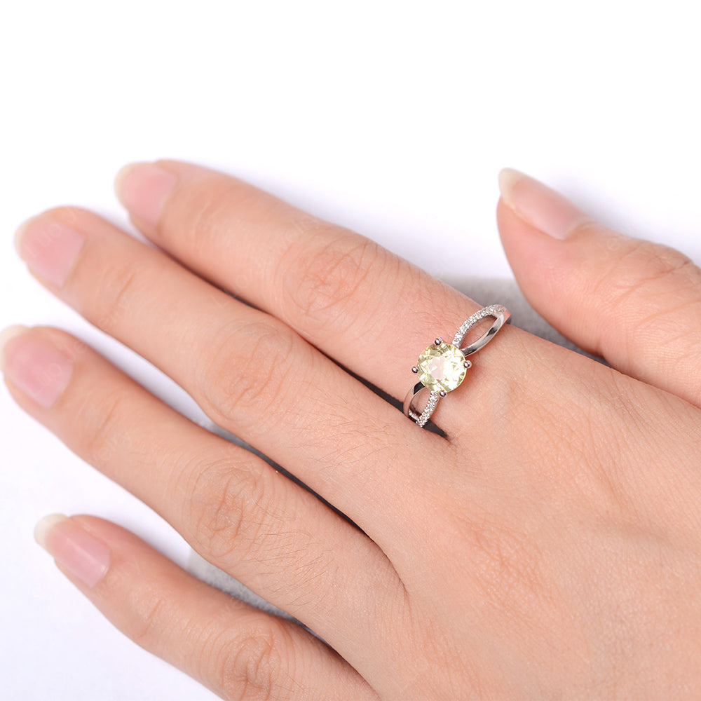 Lemon Quartz Ring Split Shank Engagement Ring - LUO Jewelry