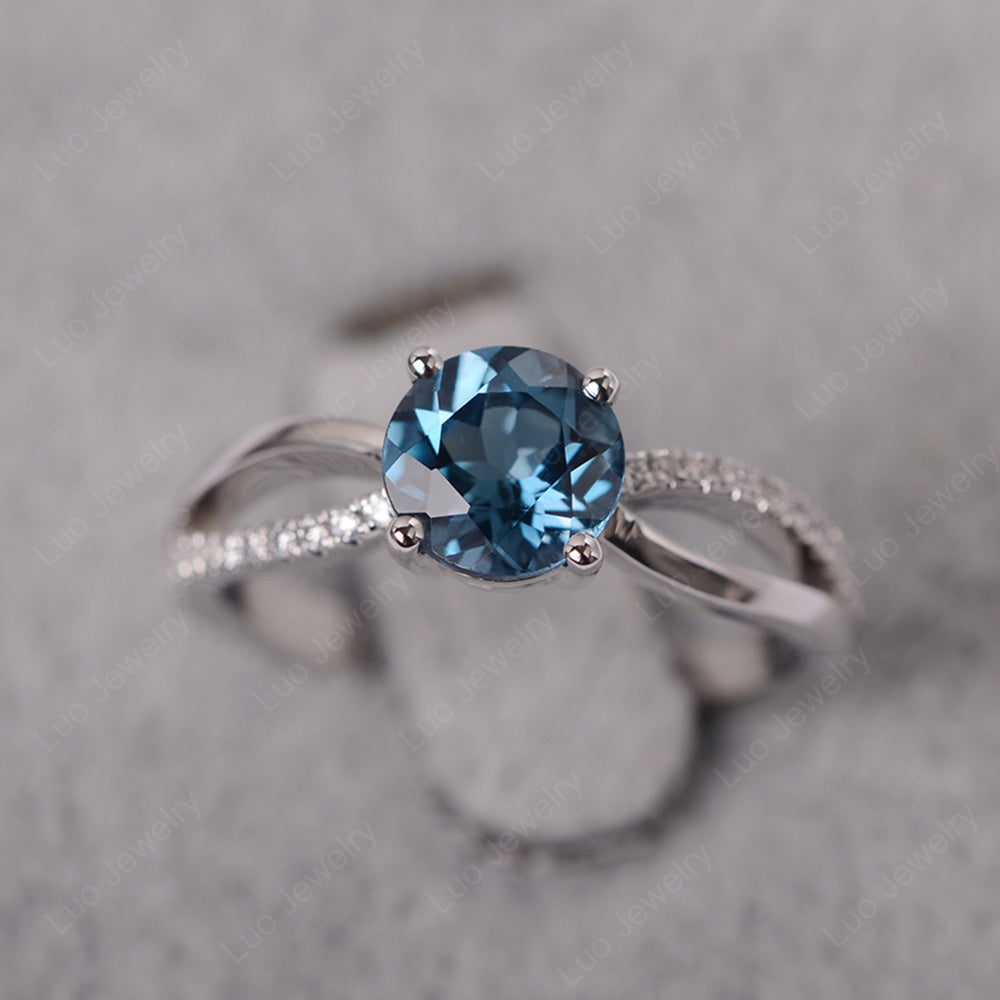 London Blue Topaz Ring Split Shank Engagement Ring - LUO Jewelry