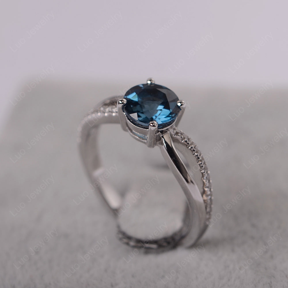 London Blue Topaz Ring Split Shank Engagement Ring - LUO Jewelry
