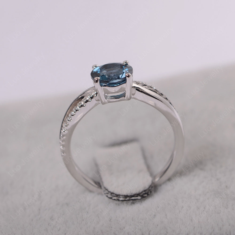 London Blue Topaz Ring Split Shank Engagement Ring - LUO Jewelry
