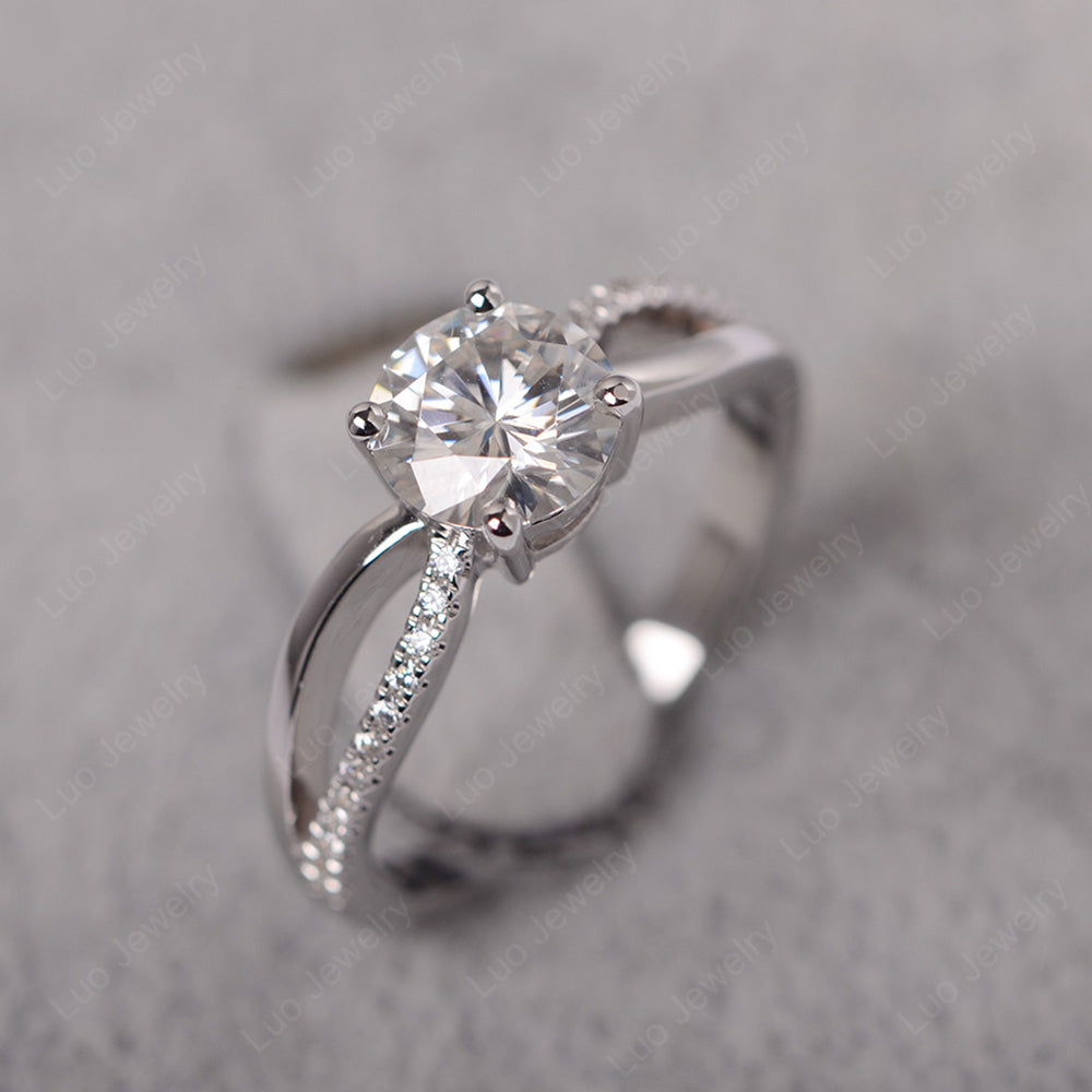 Moissanite Ring Split Shank Engagement Ring - LUO Jewelry