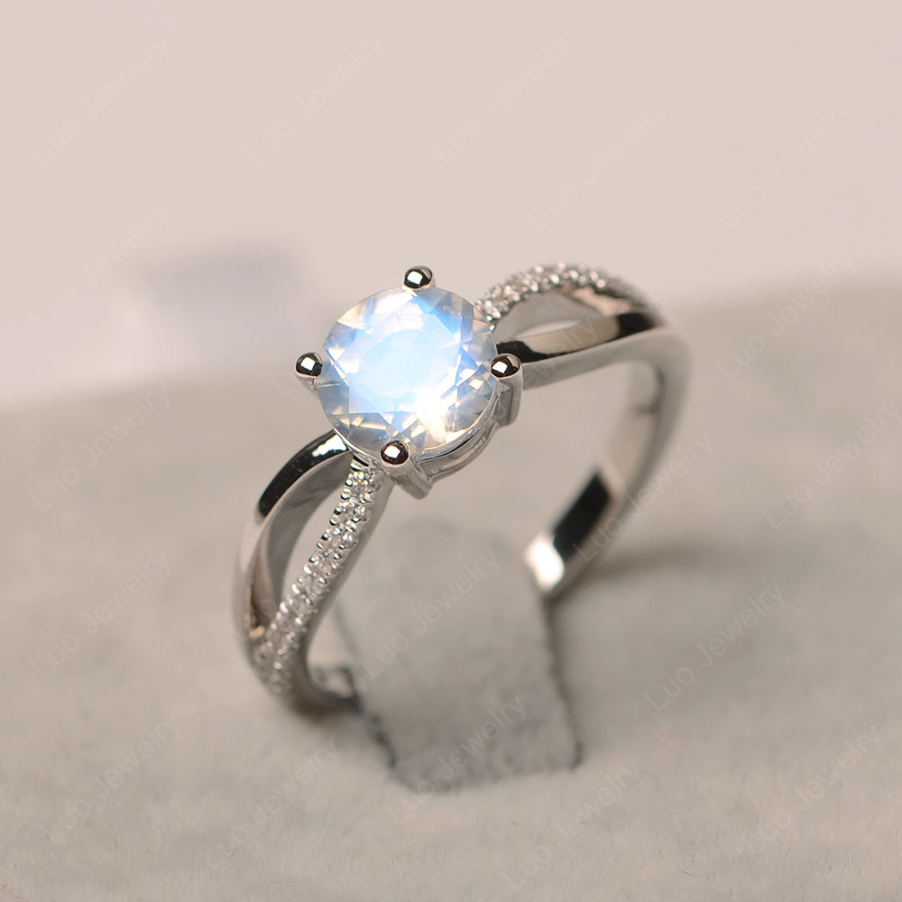 Moonstone Ring Split Shank Engagement Ring - LUO Jewelry