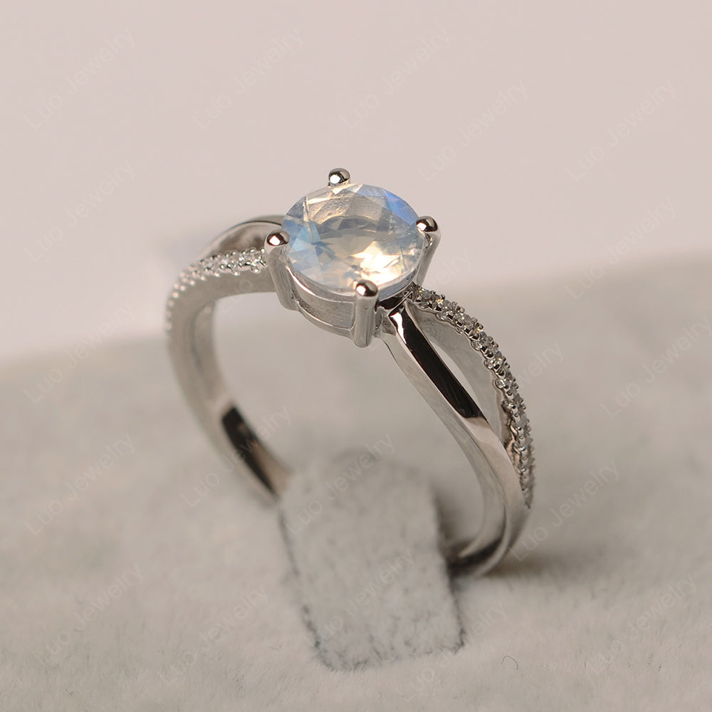Moonstone Ring Split Shank Engagement Ring - LUO Jewelry