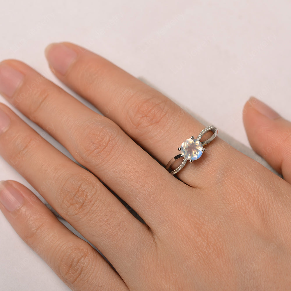 Moonstone Ring Split Shank Engagement Ring - LUO Jewelry