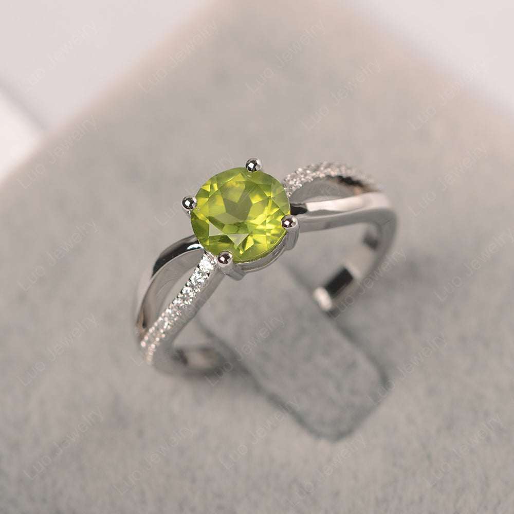 Peridot Ring Split Shank Engagement Ring - LUO Jewelry