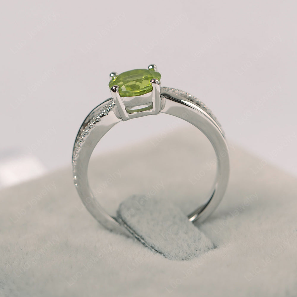 Peridot Ring Split Shank Engagement Ring - LUO Jewelry