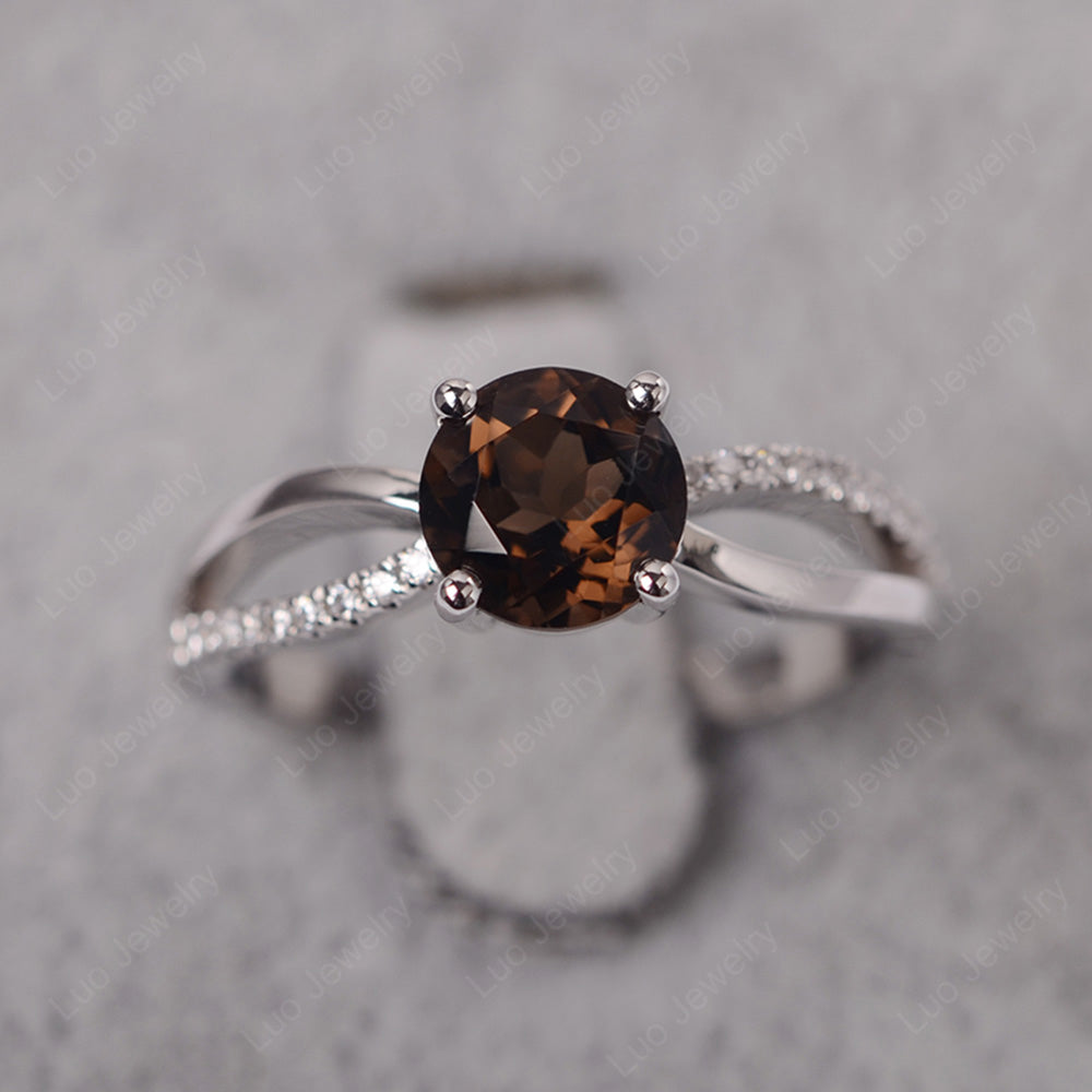 Smoky Quartz  Ring Split Shank Engagement Ring - LUO Jewelry