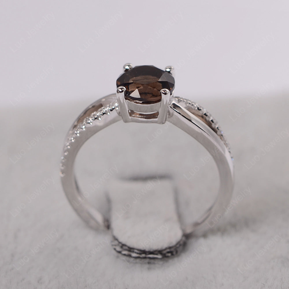 Smoky Quartz  Ring Split Shank Engagement Ring - LUO Jewelry