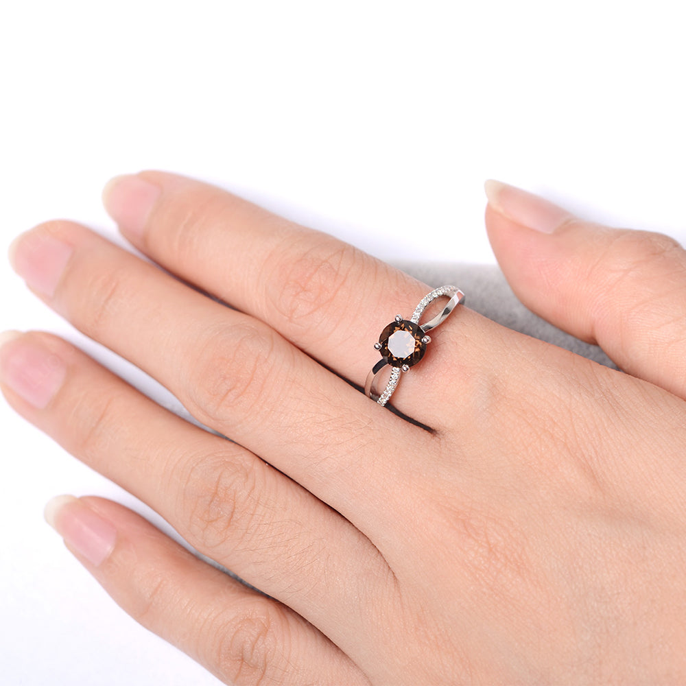 Smoky Quartz  Ring Split Shank Engagement Ring - LUO Jewelry