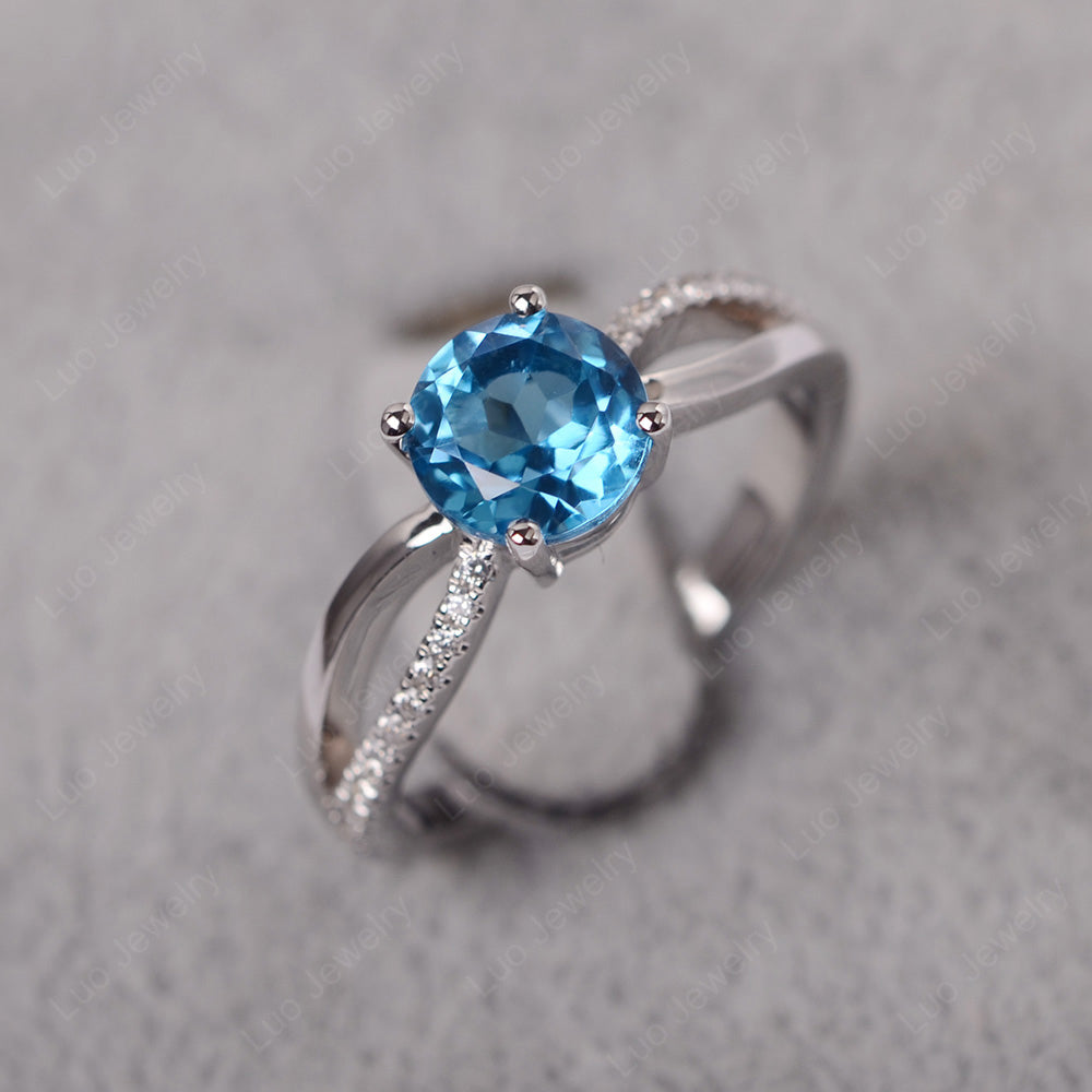 Swiss Blue Topaz Ring Split Shank Engagement Ring - LUO Jewelry