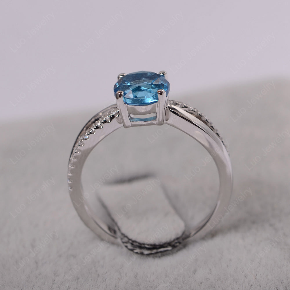 Swiss Blue Topaz Ring Split Shank Engagement Ring - LUO Jewelry