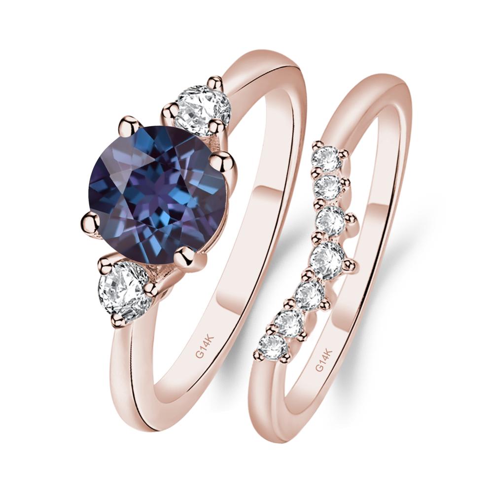 Lab Created Alexandrite Ring Bridal Set Engagement Ring - LUO Jewelry #metal_14k rose gold