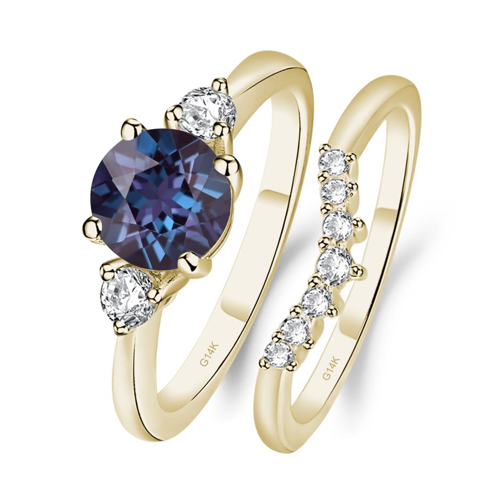 Lab Created Alexandrite Ring Bridal Set Engagement Ring - LUO Jewelry #metal_14k yellow gold