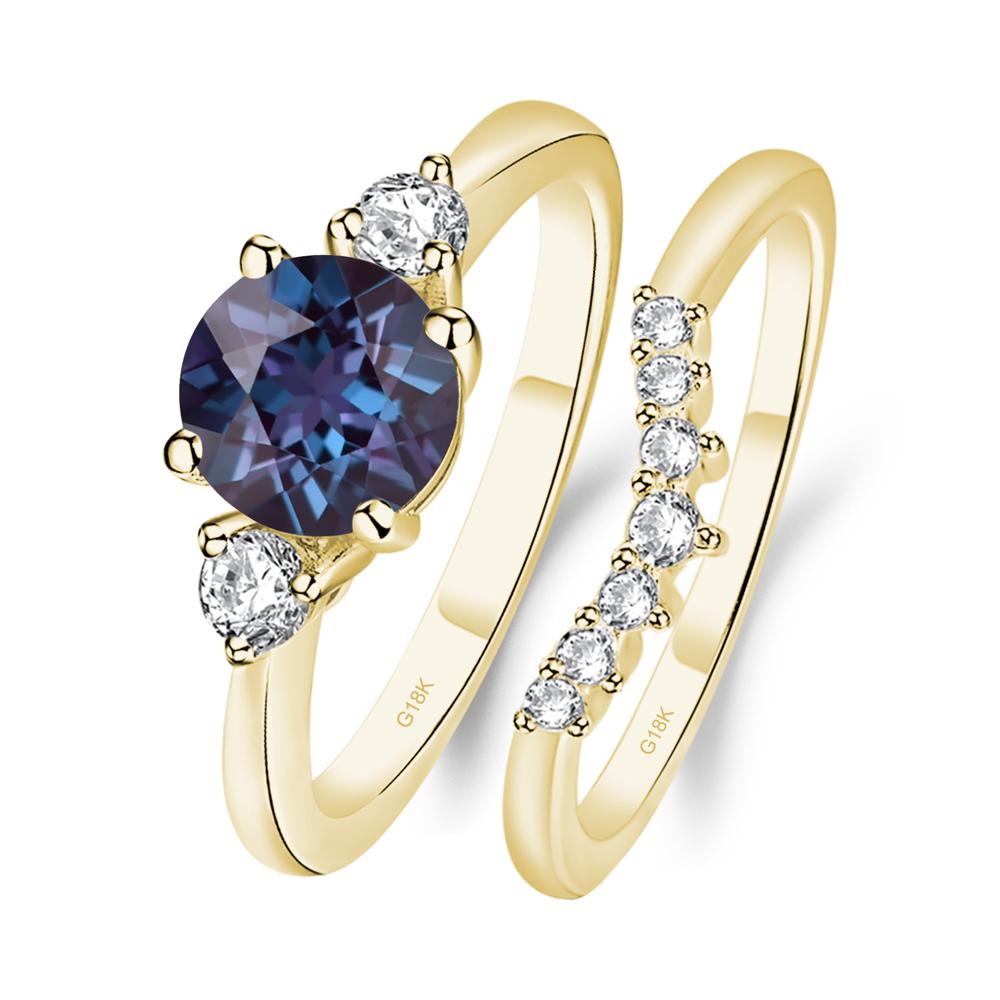 Lab Created Alexandrite Ring Bridal Set Engagement Ring - LUO Jewelry #metal_18k yellow gold