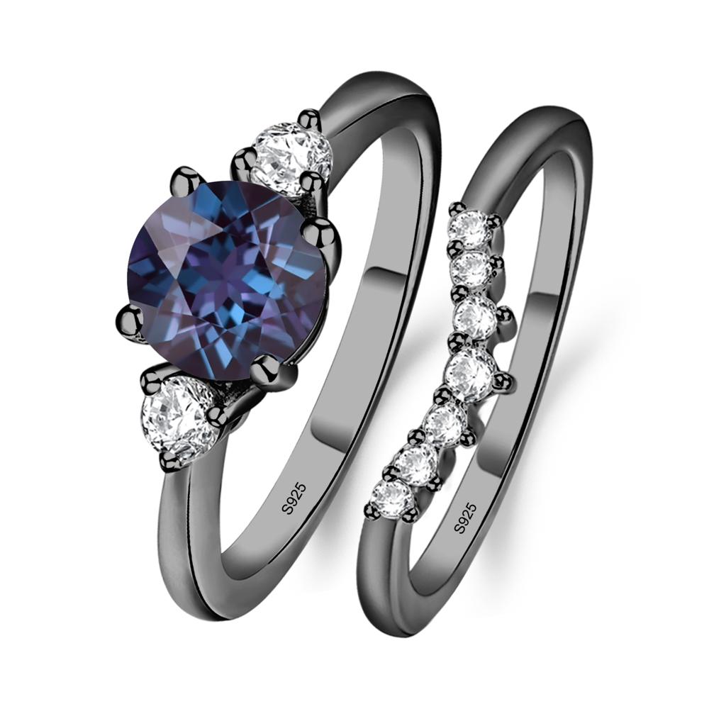 Lab Created Alexandrite Ring Bridal Set Engagement Ring - LUO Jewelry #metal_black finish sterling silver