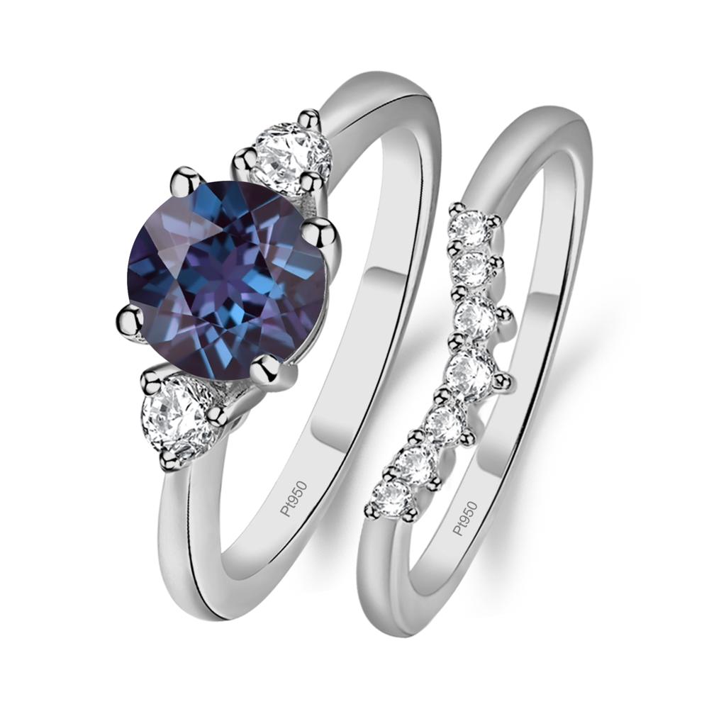 Lab Created Alexandrite Ring Bridal Set Engagement Ring - LUO Jewelry #metal_platinum