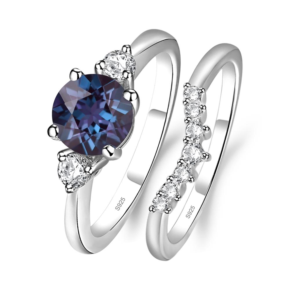 Lab Created Alexandrite Ring Bridal Set Engagement Ring - LUO Jewelry #metal_sterling silver