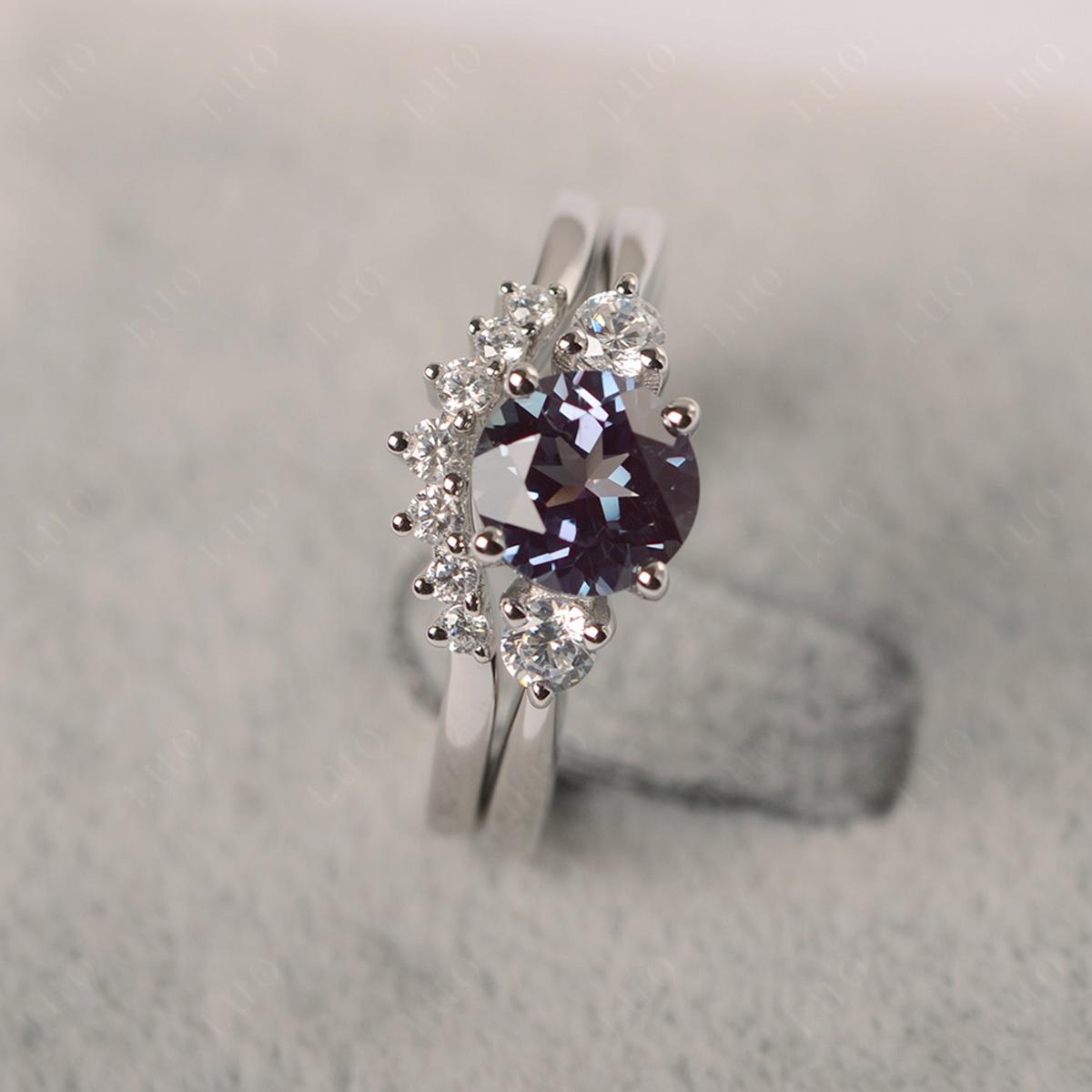Lab Created Alexandrite Ring Bridal Set Engagement Ring - LUO Jewelry