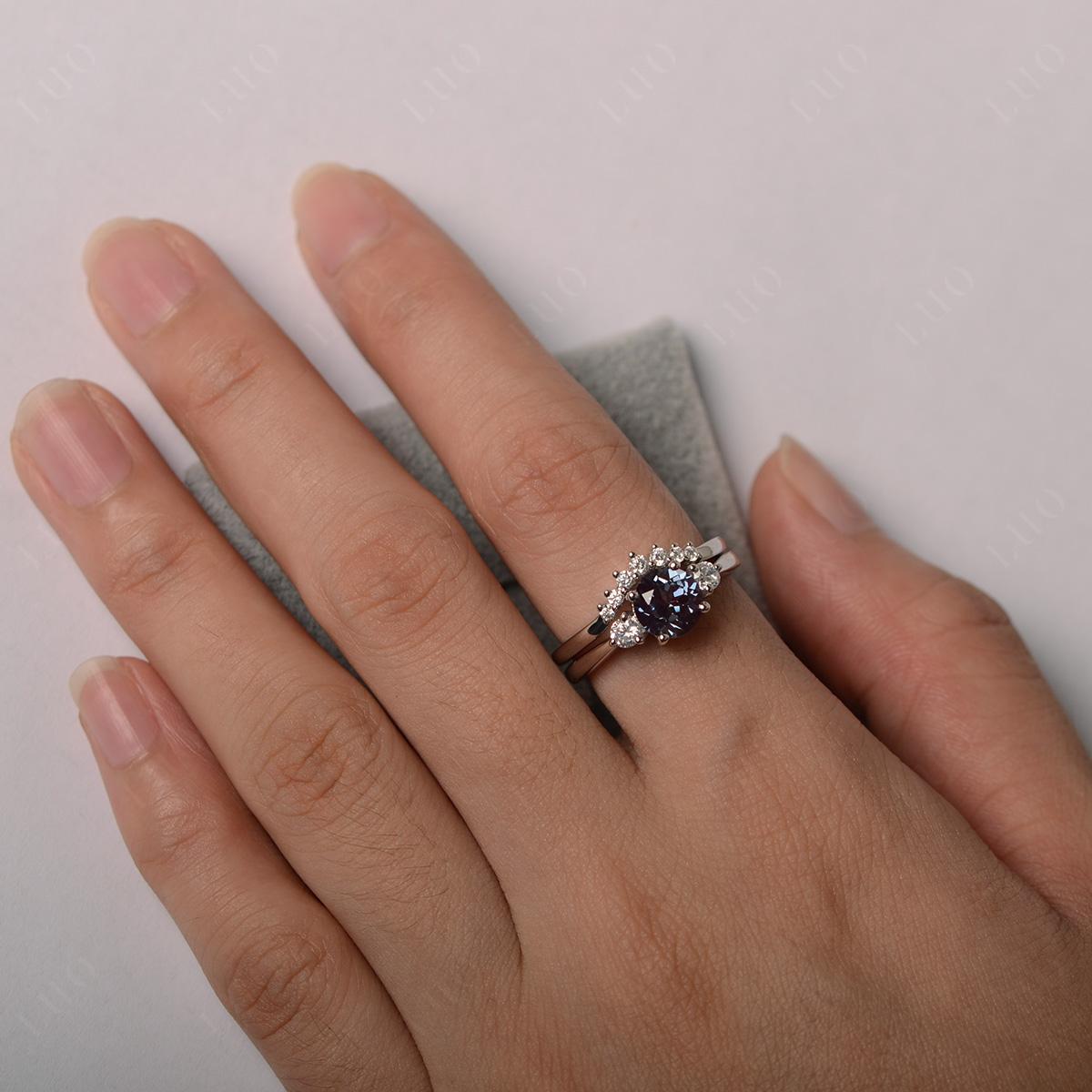 Lab Created Alexandrite Ring Bridal Set Engagement Ring - LUO Jewelry