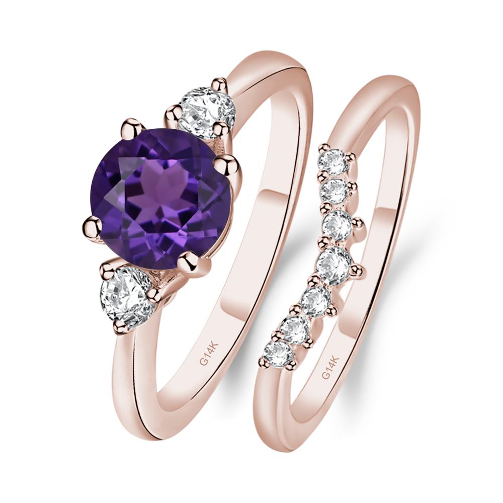 Amethyst Ring Bridal Set Engagement Ring - LUO Jewelry #metal_14k rose gold
