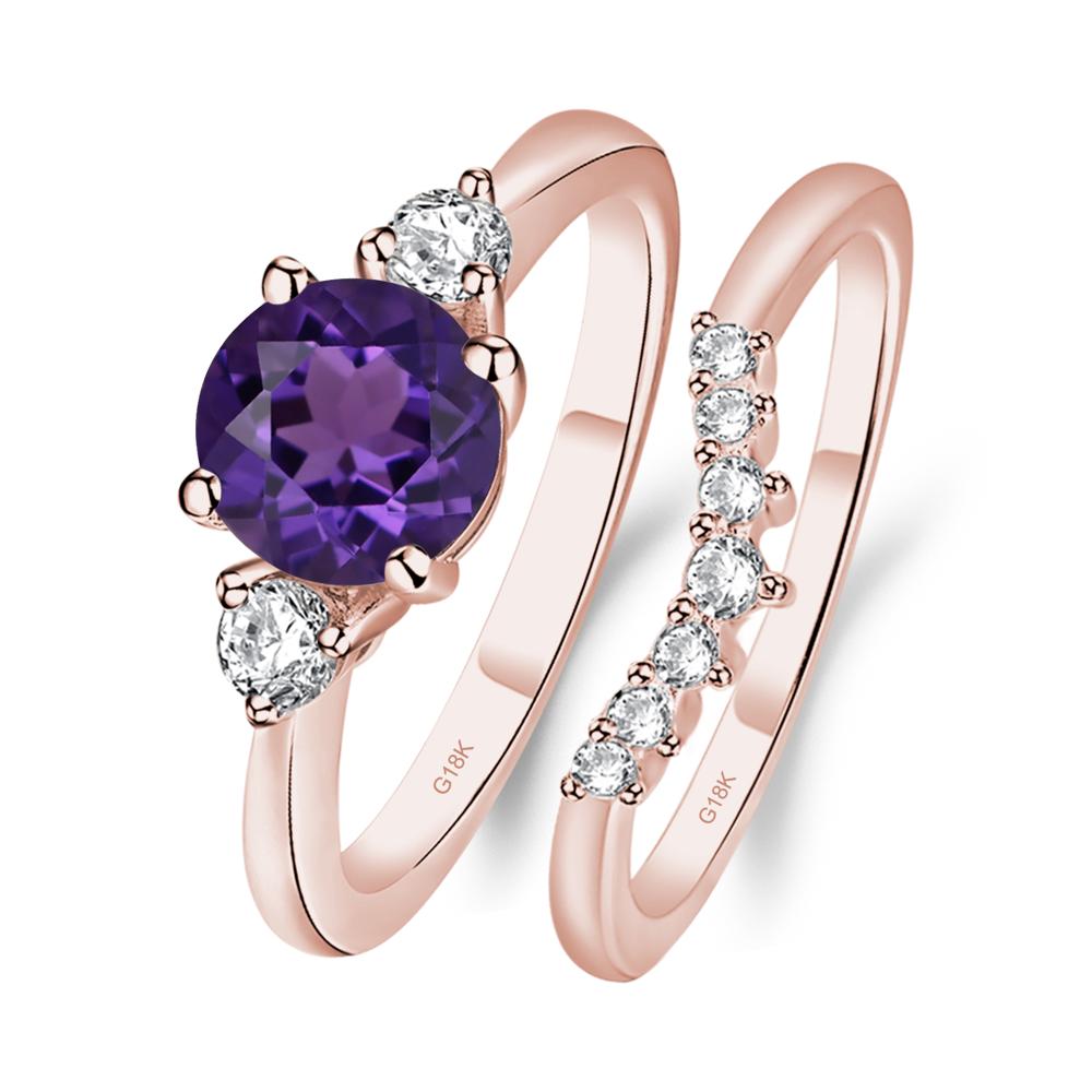 Amethyst Ring Bridal Set Engagement Ring - LUO Jewelry #metal_18k rose gold