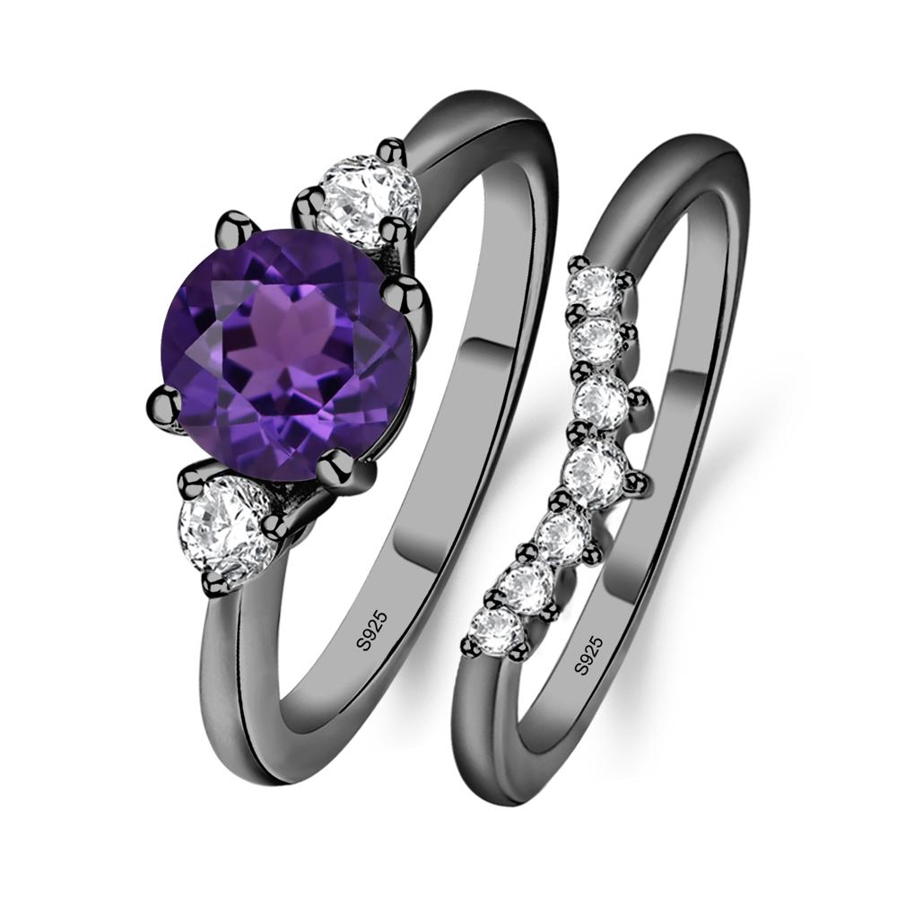 Amethyst Ring Bridal Set Engagement Ring - LUO Jewelry #metal_black finish sterling silver