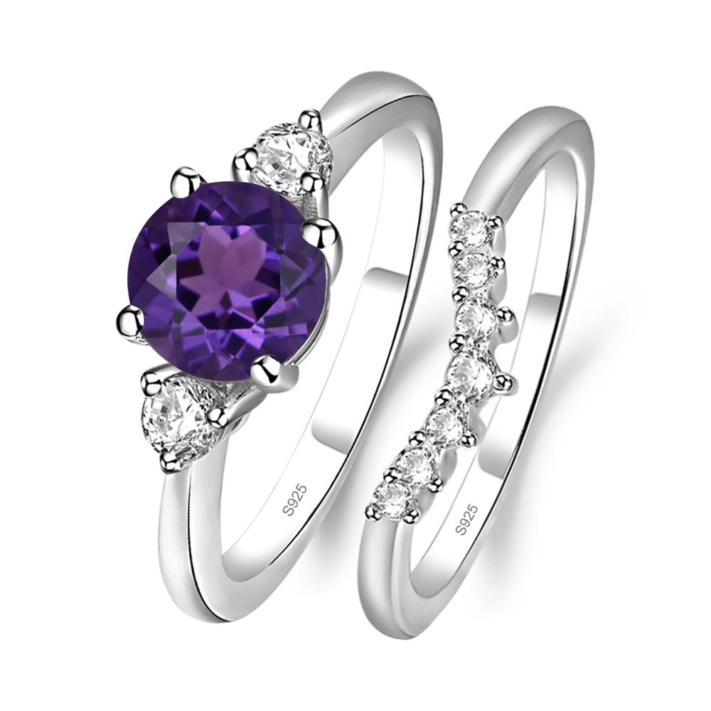 Amethyst Ring Bridal Set Engagement Ring - LUO Jewelry #metal_sterling silver