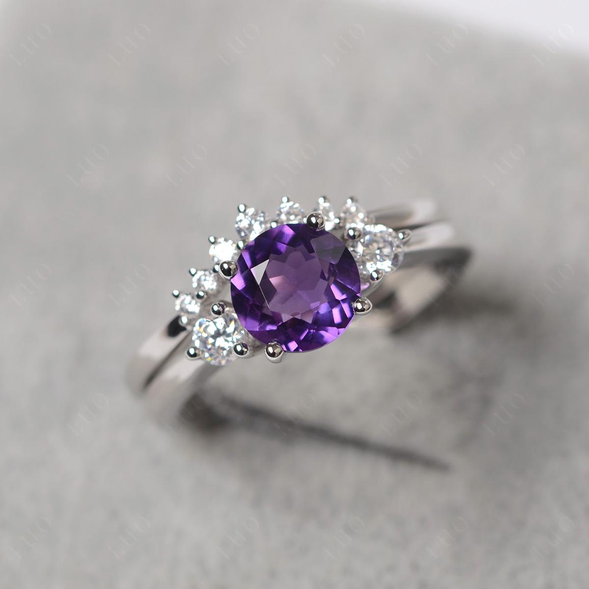 Amethyst Ring Bridal Set Engagement Ring - LUO Jewelry