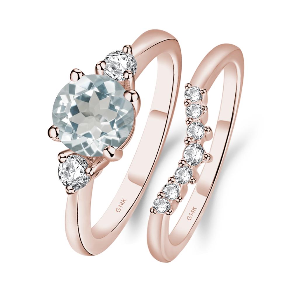 Aquamarine Ring Bridal Set Engagement Ring - LUO Jewelry #metal_14k rose gold