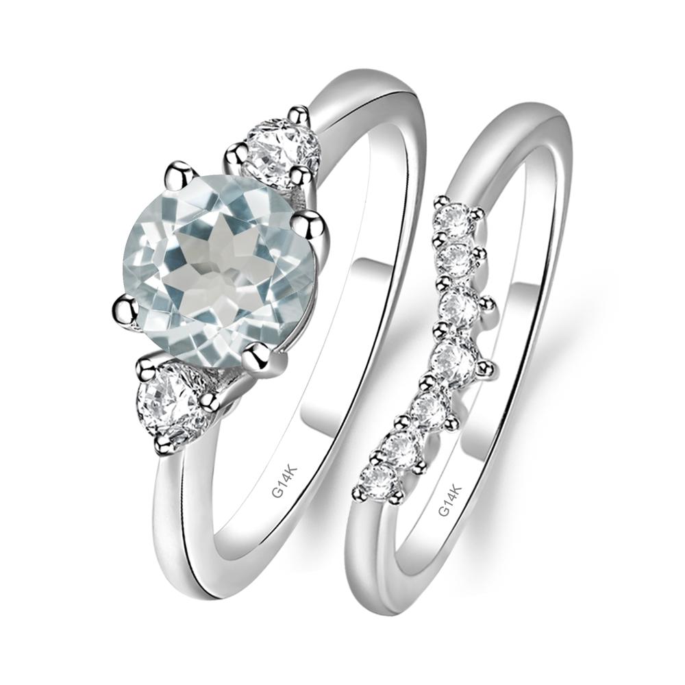 Aquamarine Ring Bridal Set Engagement Ring - LUO Jewelry #metal_14k white gold