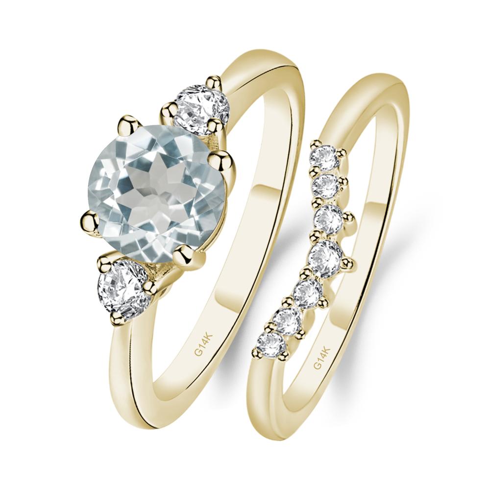 Aquamarine Ring Bridal Set Engagement Ring - LUO Jewelry #metal_14k yellow gold