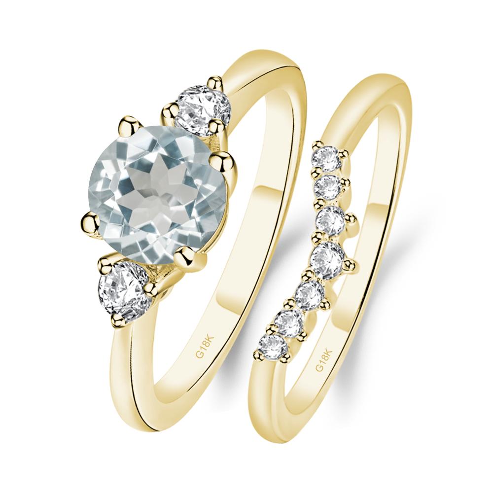 Aquamarine Ring Bridal Set Engagement Ring - LUO Jewelry #metal_18k yellow gold