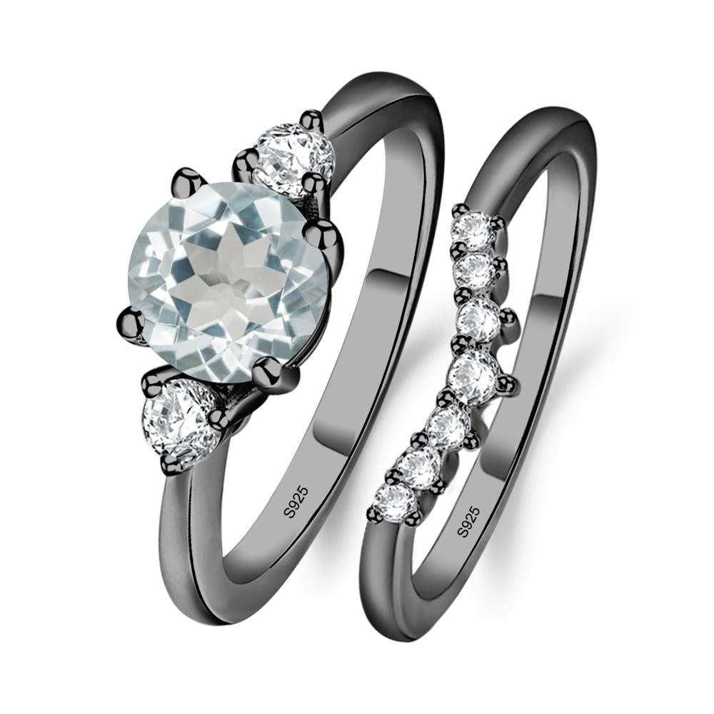 Aquamarine Ring Bridal Set Engagement Ring - LUO Jewelry #metal_black finish sterling silver