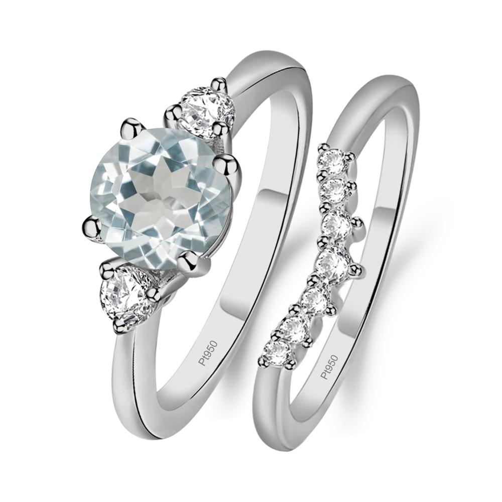 Aquamarine Ring Bridal Set Engagement Ring - LUO Jewelry #metal_platinum