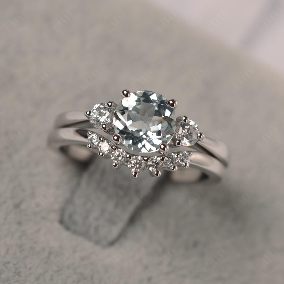 Aquamarine Ring Bridal Set Engagement Ring - LUO Jewelry