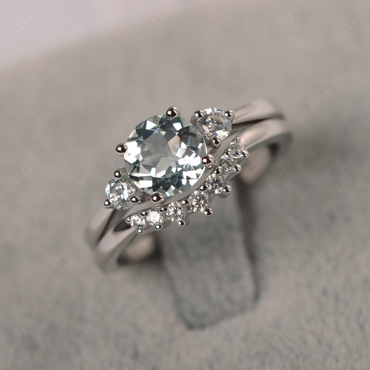 Aquamarine Ring Bridal Set Engagement Ring - LUO Jewelry