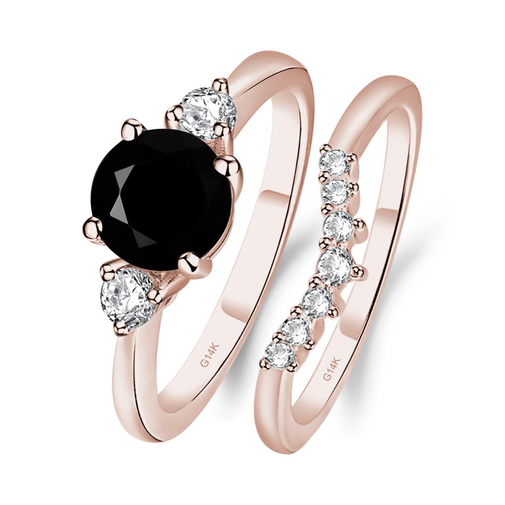 Black Stone Ring Bridal Set Engagement Ring - LUO Jewelry #metal_14k rose gold