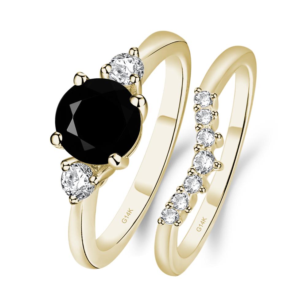 Black Stone Ring Bridal Set Engagement Ring - LUO Jewelry #metal_14k yellow gold