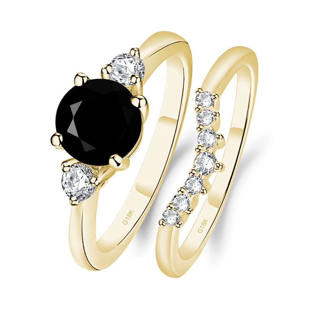 Black Stone Ring Bridal Set Engagement Ring - LUO Jewelry #metal_18k yellow gold