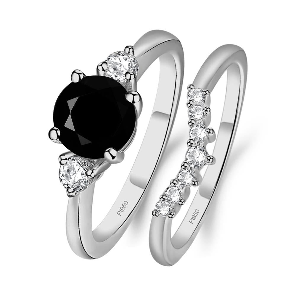 Black Stone Ring Bridal Set Engagement Ring - LUO Jewelry #metal_platinum