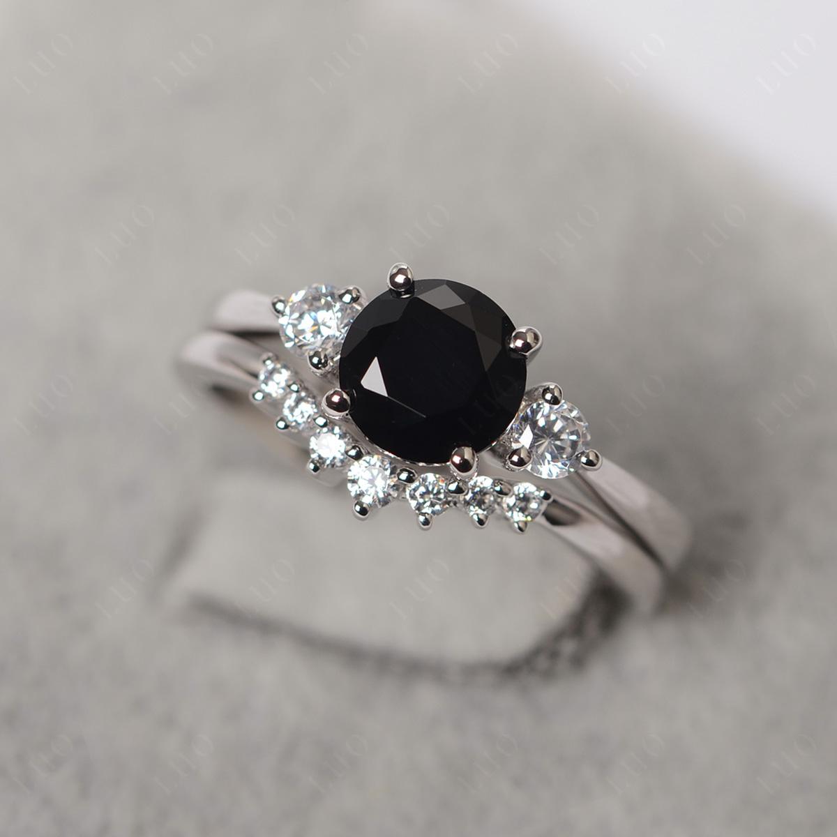 Black Stone Ring Bridal Set Engagement Ring - LUO Jewelry