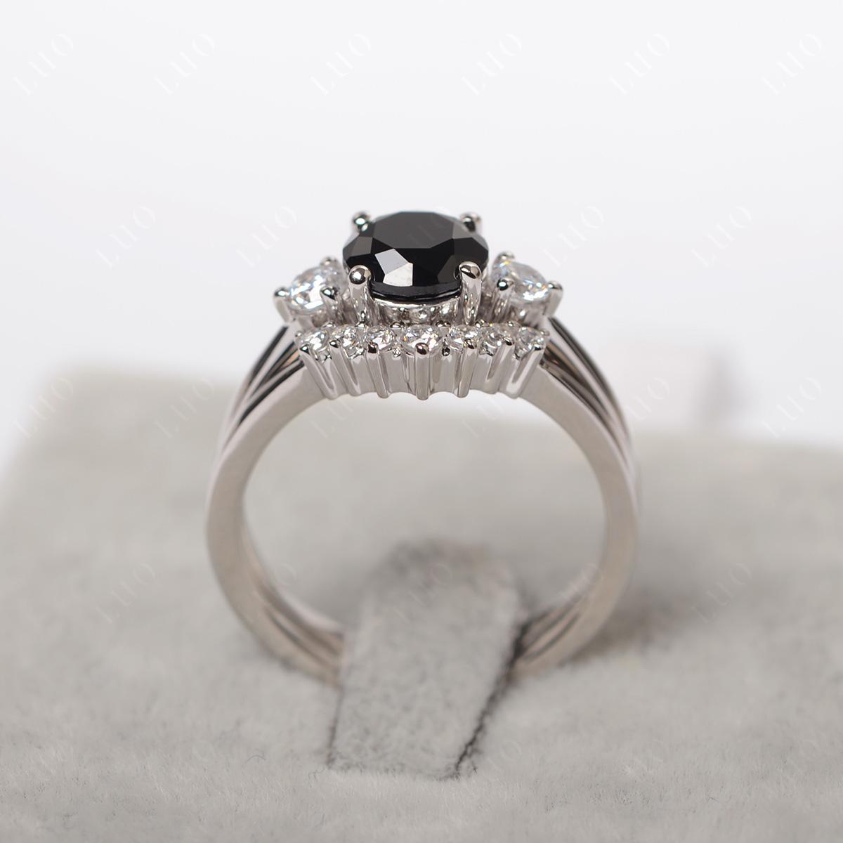 Black Stone Ring Bridal Set Engagement Ring - LUO Jewelry
