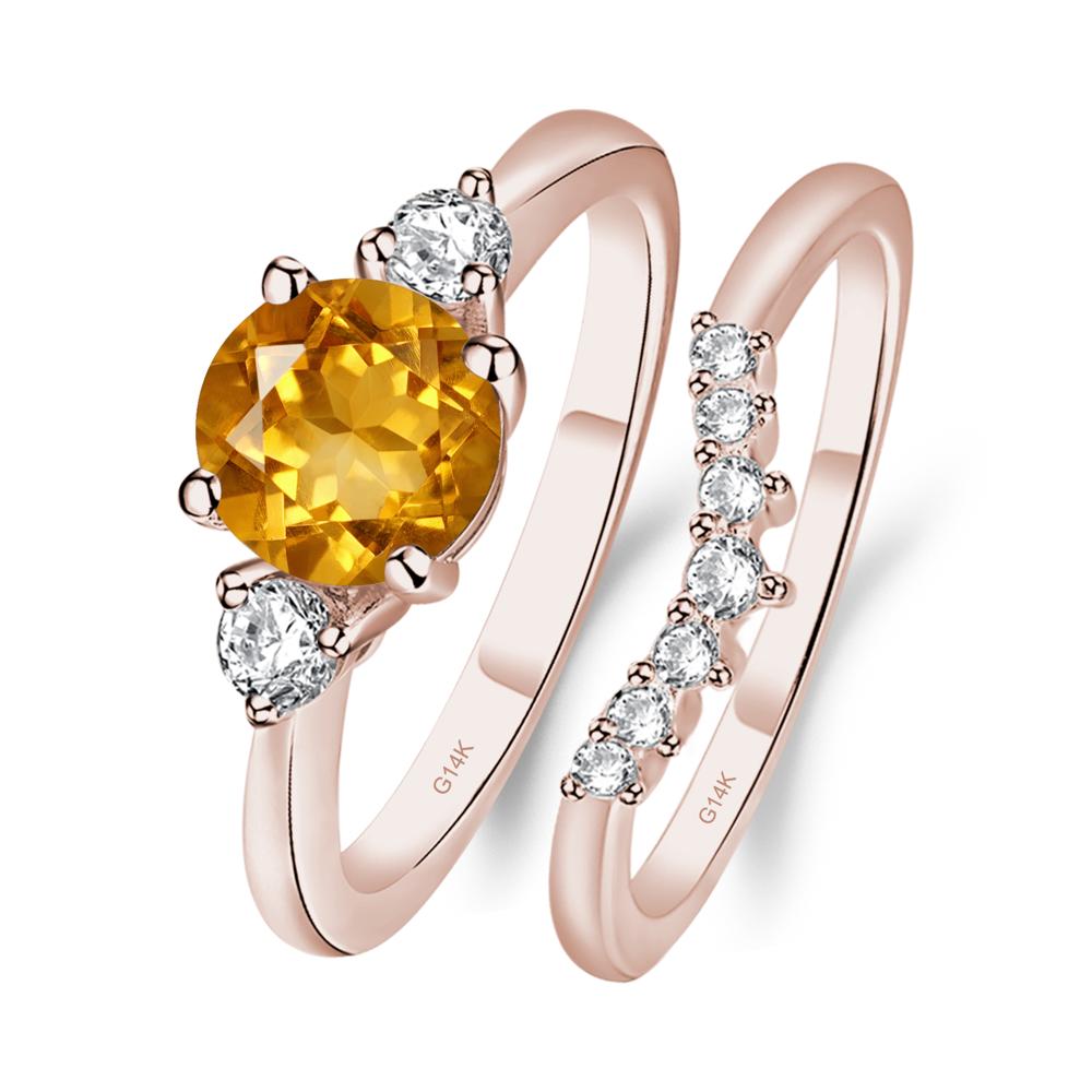 Citrine Ring Bridal Set Engagement Ring - LUO Jewelry #metal_14k rose gold