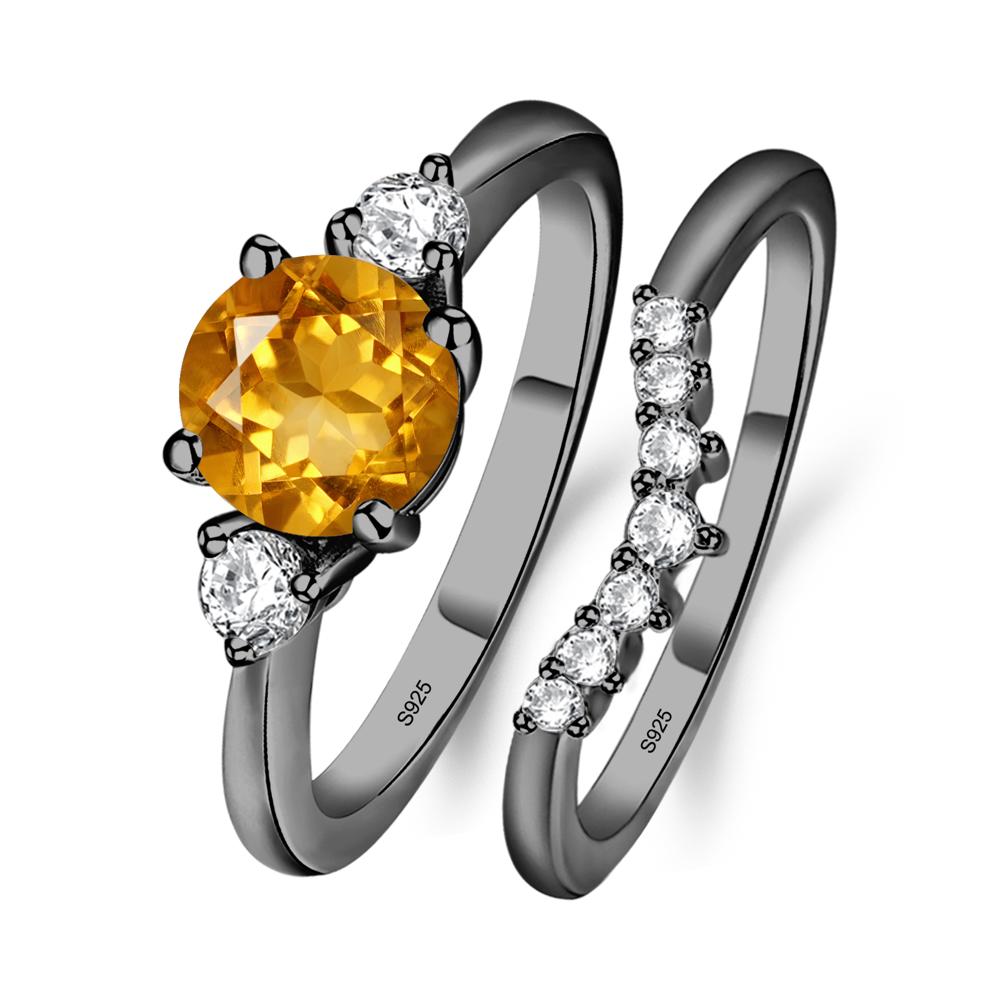 Citrine Ring Bridal Set Engagement Ring - LUO Jewelry #metal_black finish sterling silver